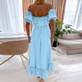 thumbnail image 4 of Delconic Off Shoulder Ruffle Hem High Low Dress for Women with Belted Waist and Asymmetrical Skirt Design Suitable for Summer Events Blue 2XL, 4 of 5