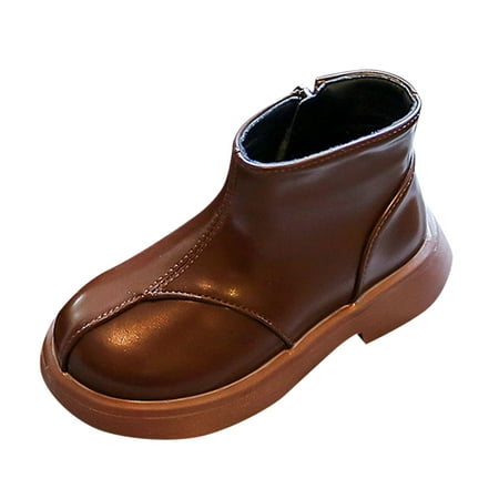 

Autumn Winter Children Boots Boys Girls Ankle Boots Thick Sole Non-Slip Side Zipper Round Toe Solid Color Simple Comfortable Shoes