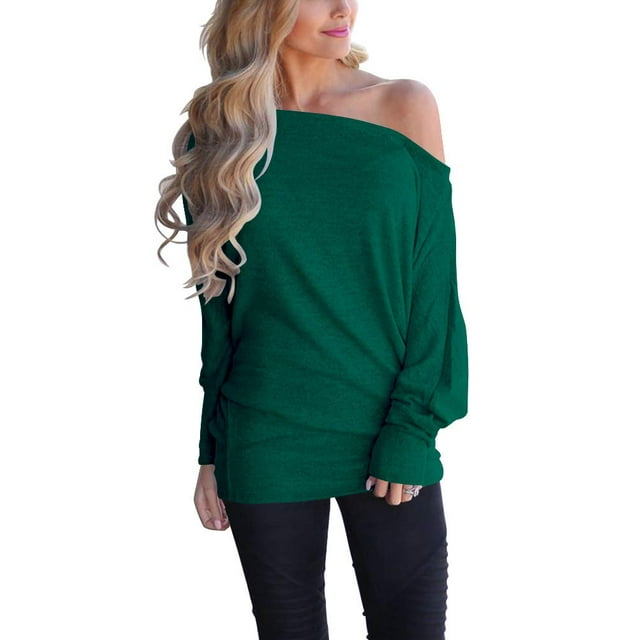 Sudadera INFITTY para mujer con hombros descubiertos, color verde oscuro, talla L