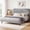 Gray, variant on Exnote King Size Upholstered Platform Bed Frame with Adjustable Double-Cushion Headboard, No Box Spring Needed, Heavy Duty Wood Slats Support, Beige