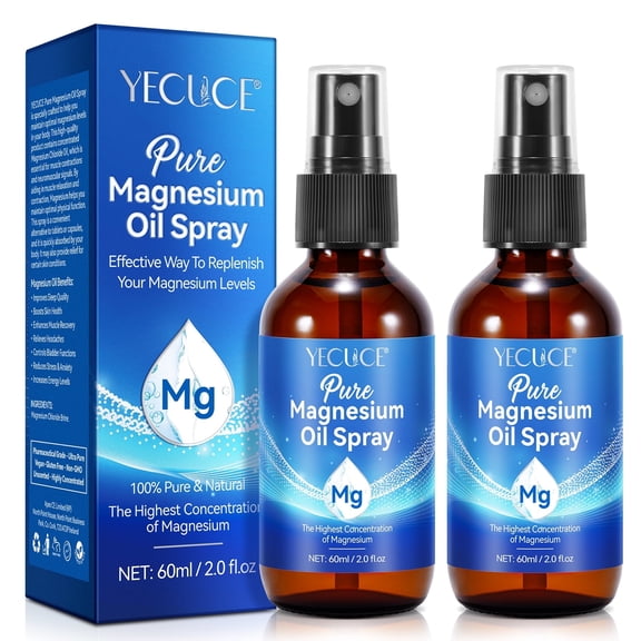2 Pieces 100% Pure & Natural Magnesium Oil Spray,Improves Quality of Sleep & Increases Energy Levels,4.0 fl.oz