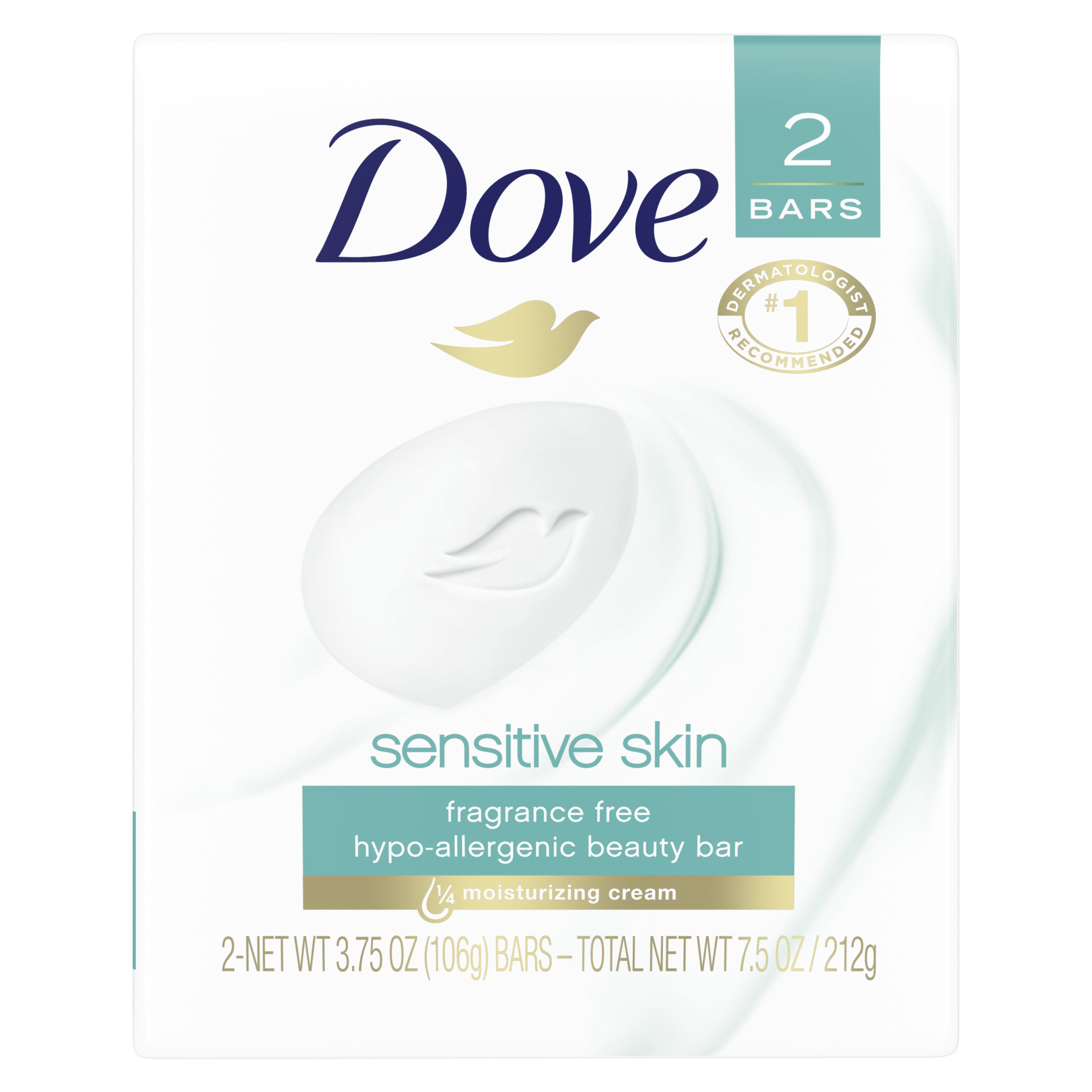 Dove Sensitive Skin Beauty Bar, 3.75 oz, 2 Bar