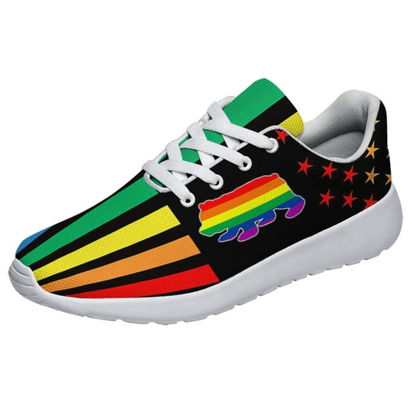 Unisex Rainbow Sneakers, LGBT Shoes for Men Women Lightweight Breathable Running Shoes White Size 3.5
