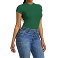 thumbnail image 4 of Womens Jumpsuits Casual Tight Solid Color Short Sleeved Bodysuit Jumpsuits for Women Green XL, 4 of 7