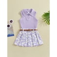 thumbnail image 3 of Suealasg Toddler Girl Summer 2Pcs Outfits Set 1T 2T 3T 4T Sleeveless Solid Color Ribbed Tank Tops and Pleated Skirts with Belt Beach Party Clothes for Baby Girls, 3 of 8