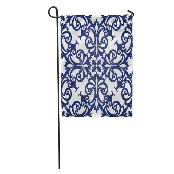 NUDECOR Blue Swirls and Floral Motifs in Retro Contrast Victorian Pattern Garden Flag Decorative Flag House Banner 12x18 inch
