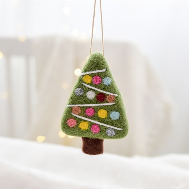 Adorno navideño de fieltro de lana | Decoración de árbol navideño hecha a mano con patrón de copos de nieve | Decoración colgante de 15 cm | Repisa festiva suave, corona, acento de manualidades DIY