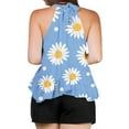 thumbnail image 5 of JTZGDY Women's Summer Halter Neck Tank Tops Cute Floral Printed Sleeveless Shirt Loose Pleated Flowy Tanks Casual Beach Vacation Camisole Sky Blue#01 XL, 5 of 7