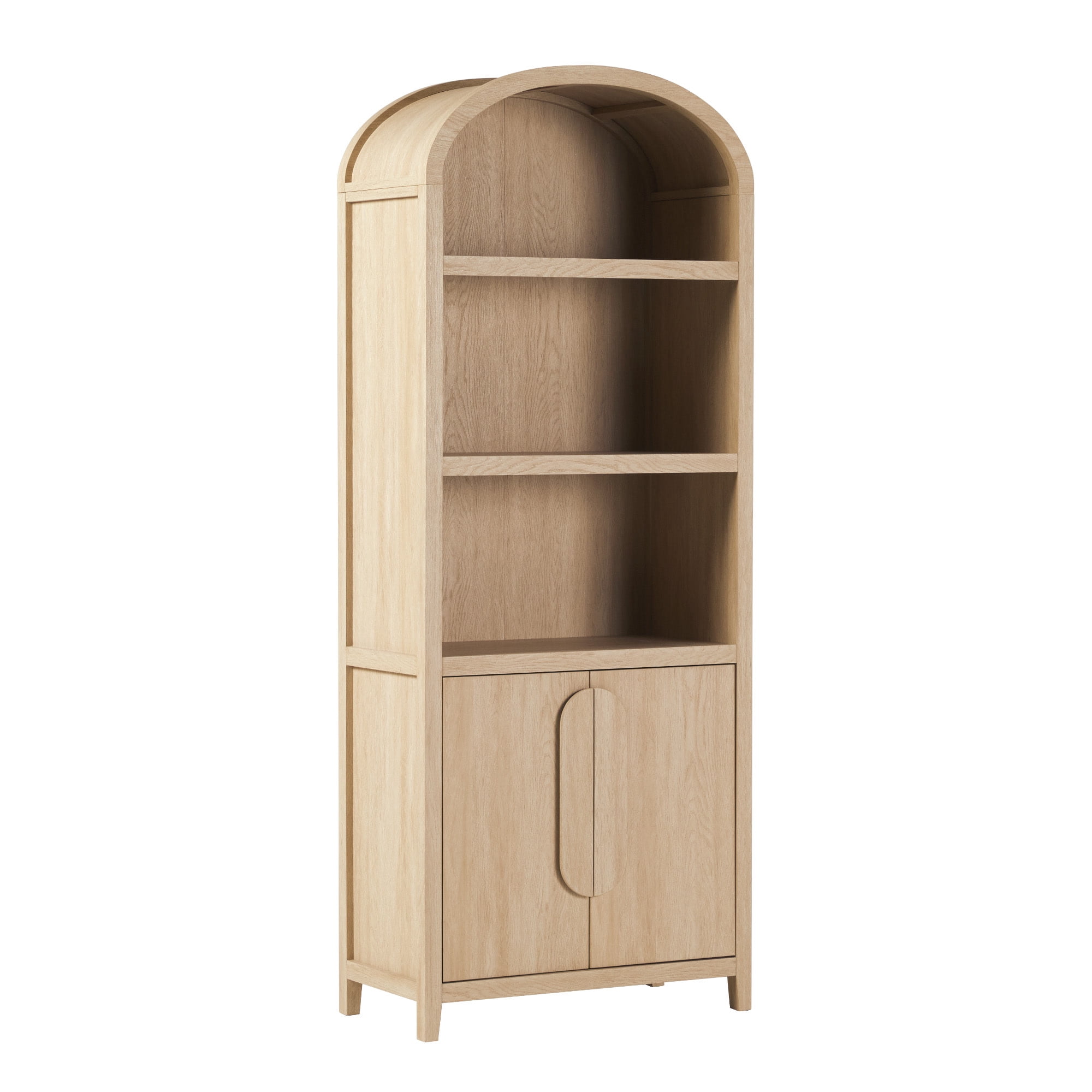Walker Edison Modern 3 Shelf Open Arched Bookcase Cabinet, Coastal Oak