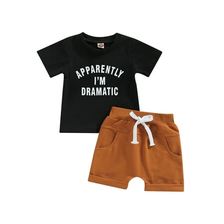 

Toddler Baby Boys Clothes Sets 2pcs Short Sleeve Letters Print Tops Drawstring Pockets Short Casual Outfits