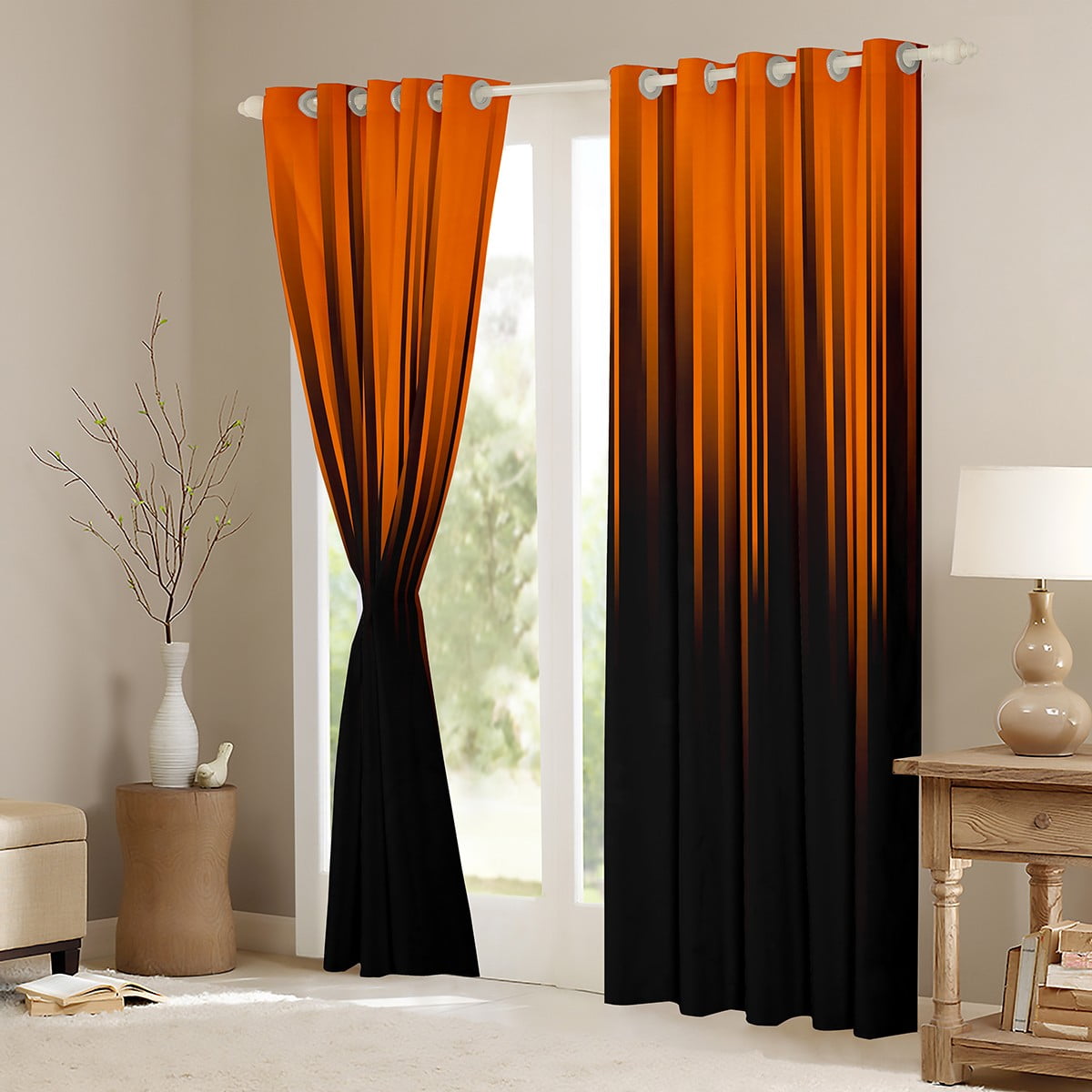 Orange Black Blackout Curtains Stripes Lines Abstract Gradient Curtains & Drapes,Vintage Ombre Art Striped Geometry Window Curtains,Modern Stripe Geometric Curtains 42"Wx84"L