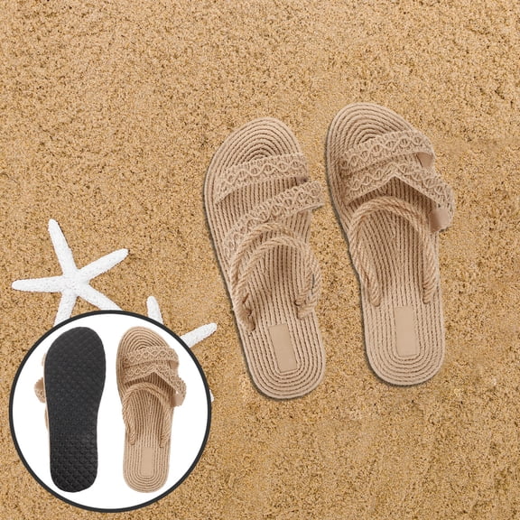 TAILTOSS Casual Sandals For Women 1 Pair Beige Imitation Straw Comfortable Wear