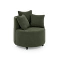 thumbnail image 4 of Swivel Barrel Chair, Modern Teddy Upholstered Accent Armchair with Button Tufted and 3 Pillows, Comfy Leisure Lounge Chair Club Chair with Movable Wheels for Living Room, Lounge, Hotel, Green, 4 of 7
