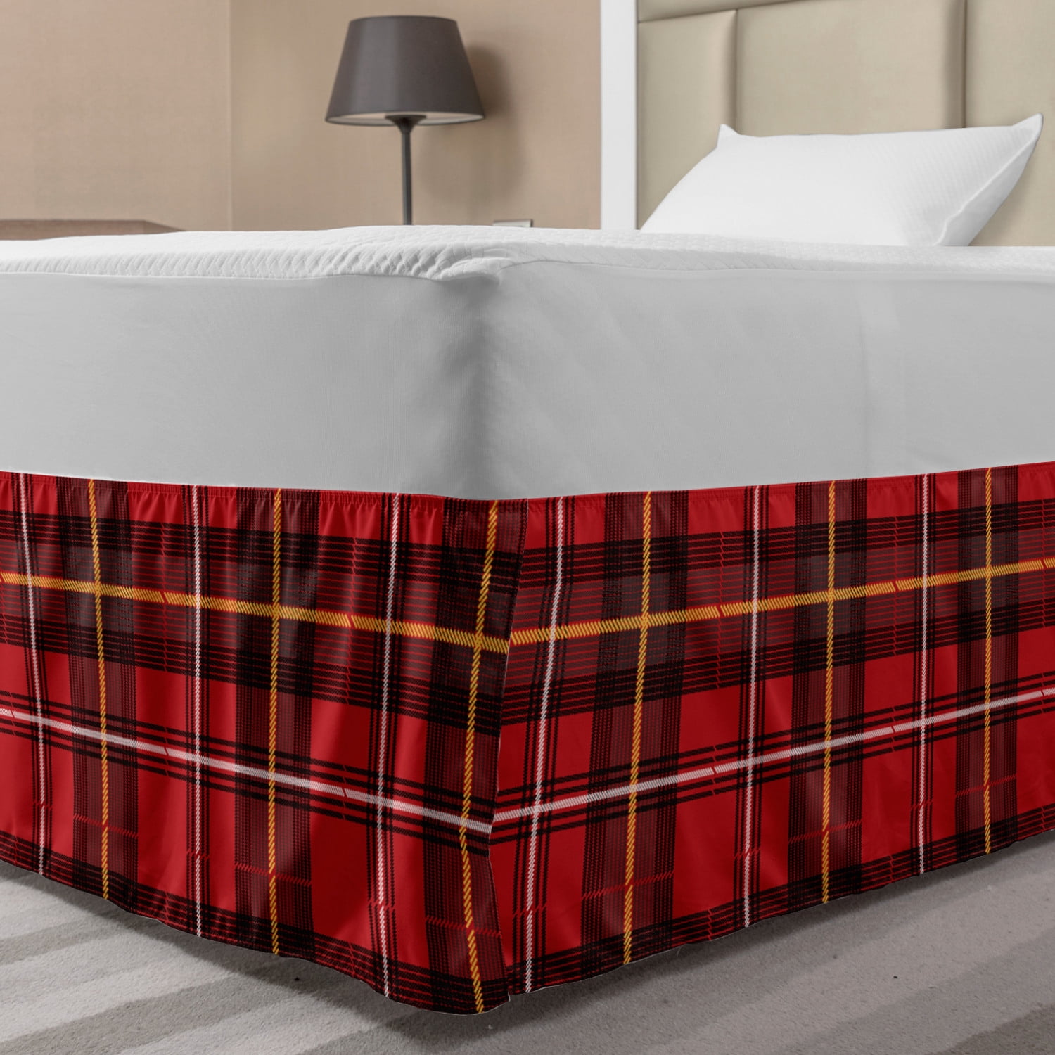 Plaid Bed Skirt, Old European Cultural Pattern with Geometrical Design