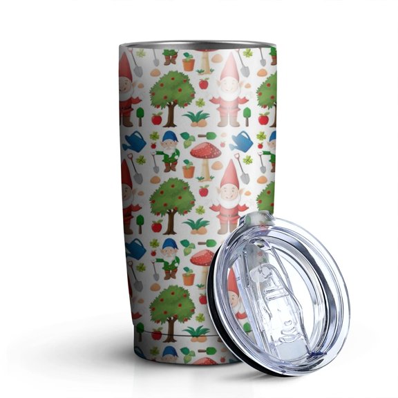 20oz Tumblers White Christmas Gnome Pattern Stainless Steel Vacuum Insulated Double Wall Travel Tumbler Cups Mug with Lid and Straw,Cleaning Brush for Cold & Hot Drinks