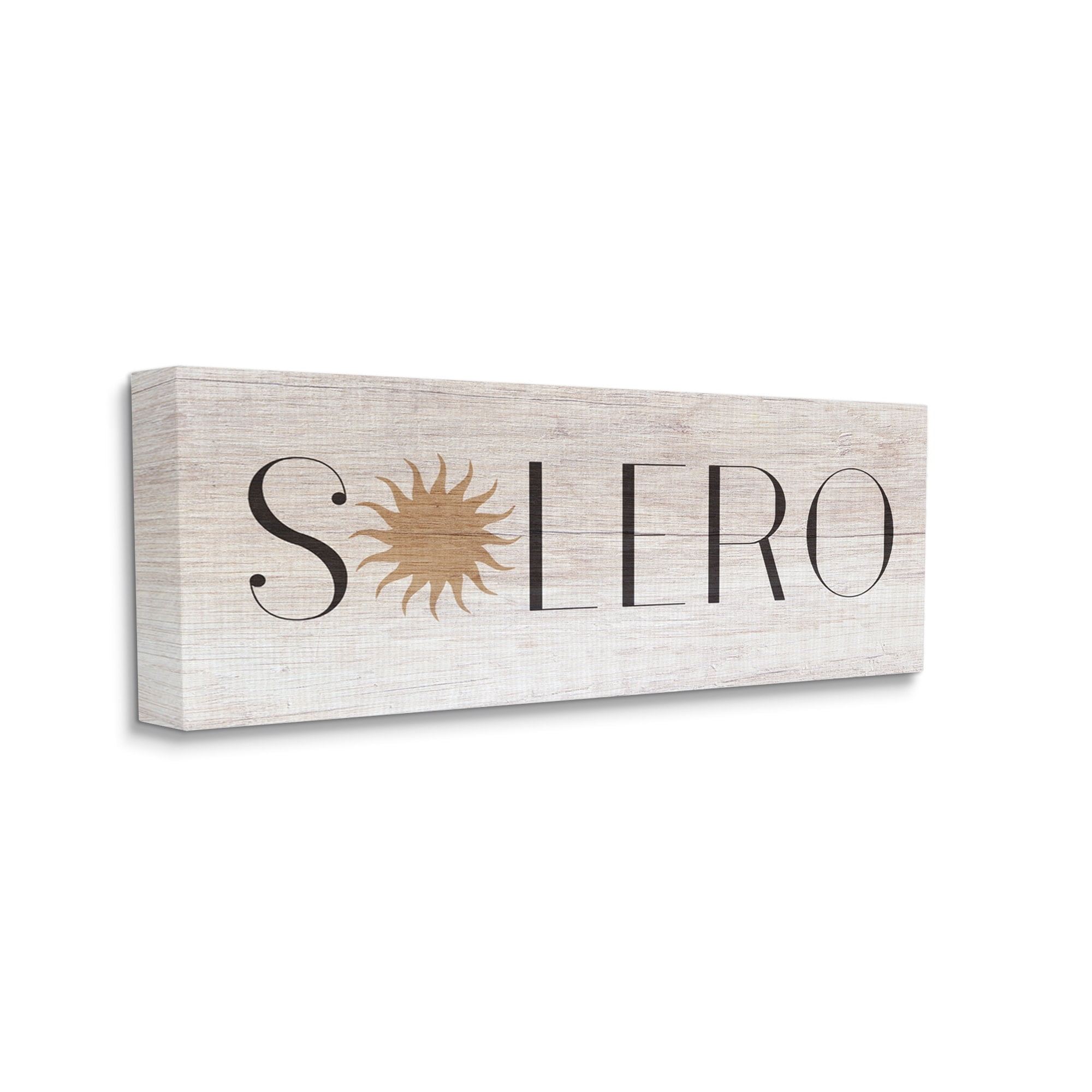 Stupell Industries Solero Sign Sun Shaped Typography Rustic Distressed Pattern Graphic Art Gallery-Wrapped Canvas Print Wall Art, 24x10, by Daphne Polselli