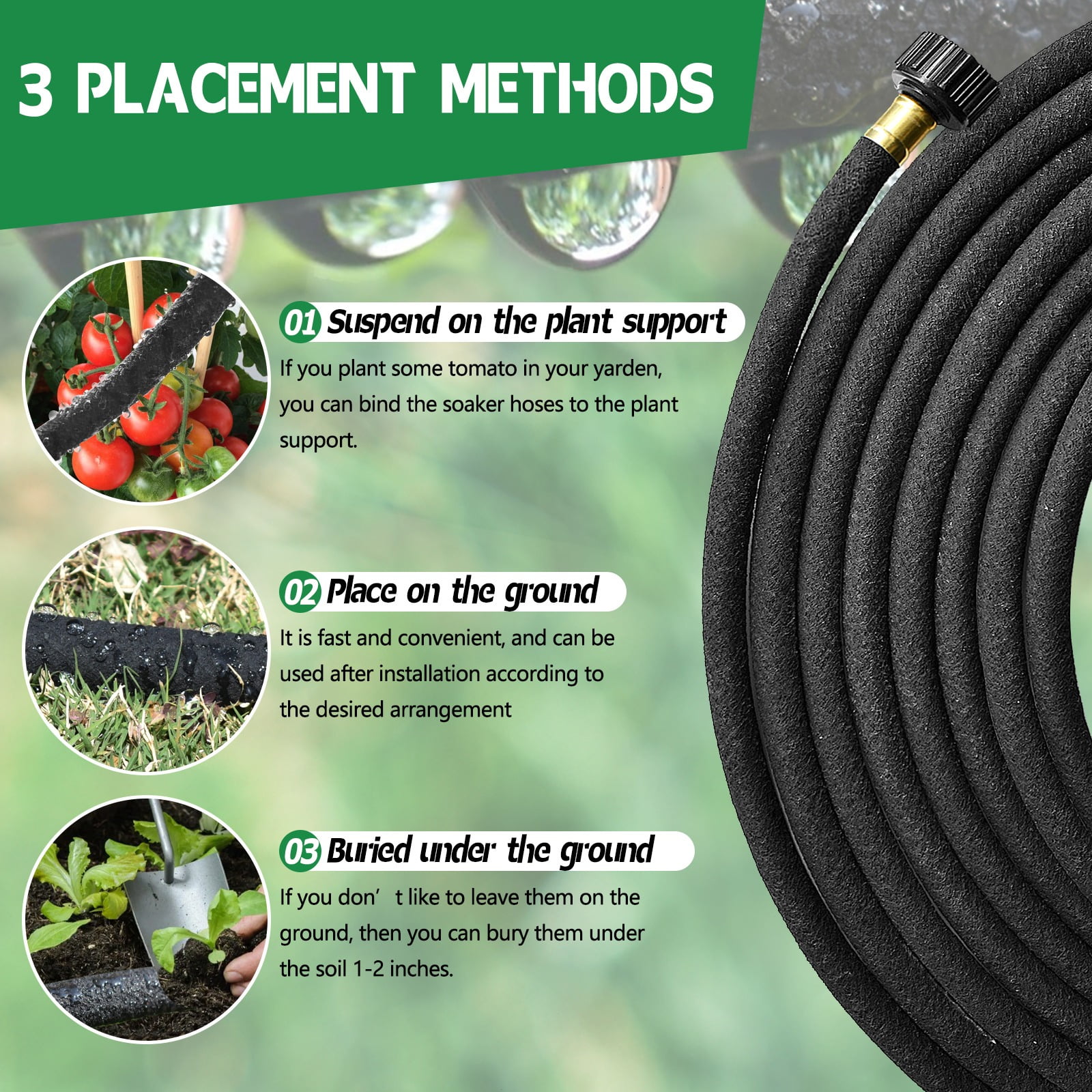 Soaker Hose 50 Ft for Garden Beds, Water Hose for Watering Irrigation, Heavy Duty Garden hose Soaker Hoses  Drip Hoses for Garden - Drip Hose Irrigation