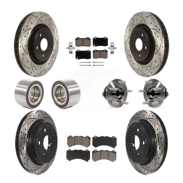 Transit Auto Front Rear Hub Bearing Assembly Coated Disc Brake Rotor and Ceramic Pad Shoe Kit (10Pc) for Car 2018-2020 Dodge Durango with Vented Rotors Left Right Driver Passenger Side KBB-127943