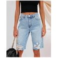 thumbnail image 2 of HLSOHJP New Women's Summer Ripped Denim Shorts Fashion High Elastic Slim Knee Length Jeans Shorts S-2XL Drop Shipping, 2 of 6