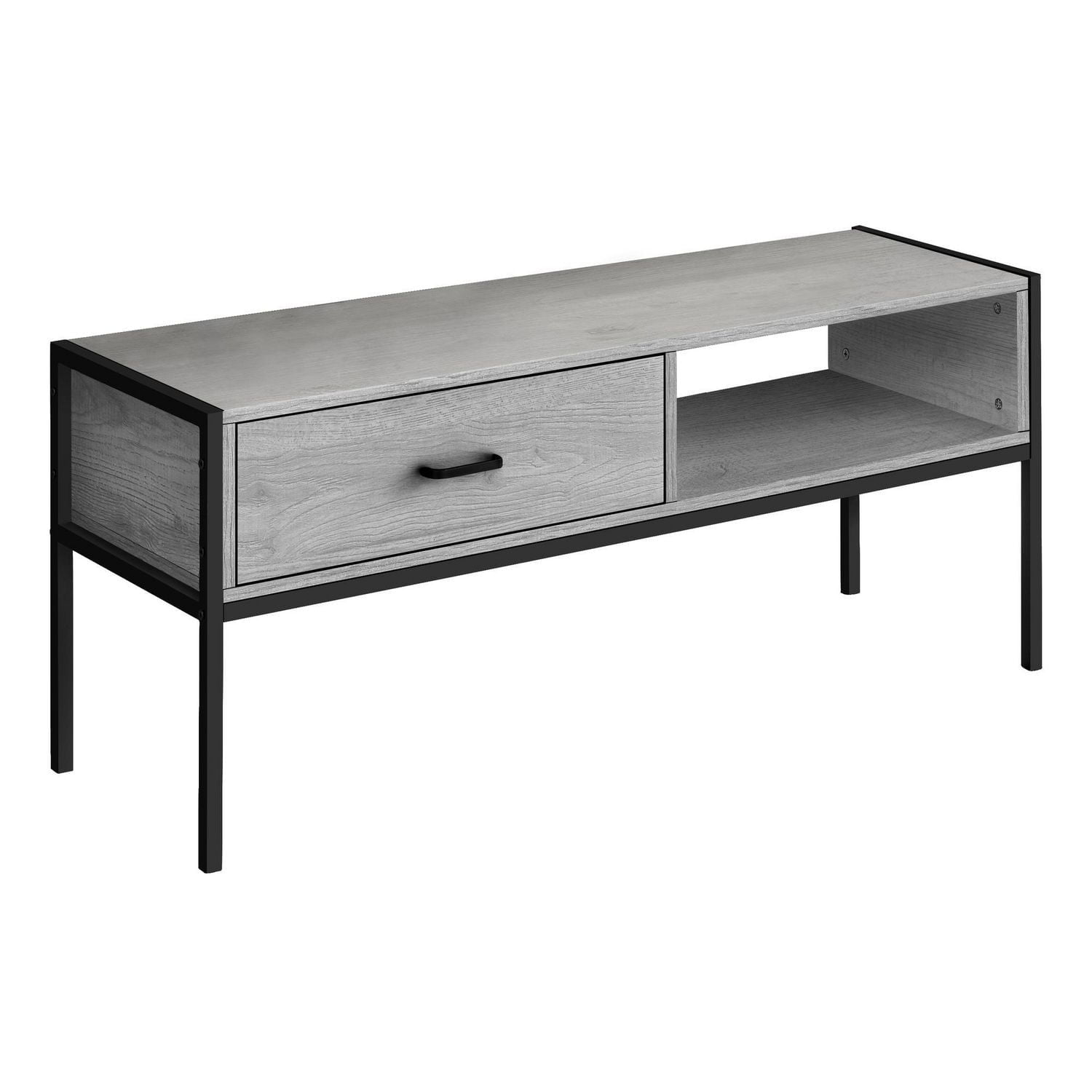 Monarch Specialties Meuble Tv, 48 Pouces, Console, Centre De Divertissement Média, Tiroir De Rangement, Salon, Chambre À Coucher, Stratifié, Métal, Gris, Noir, Contemporain, Moderne