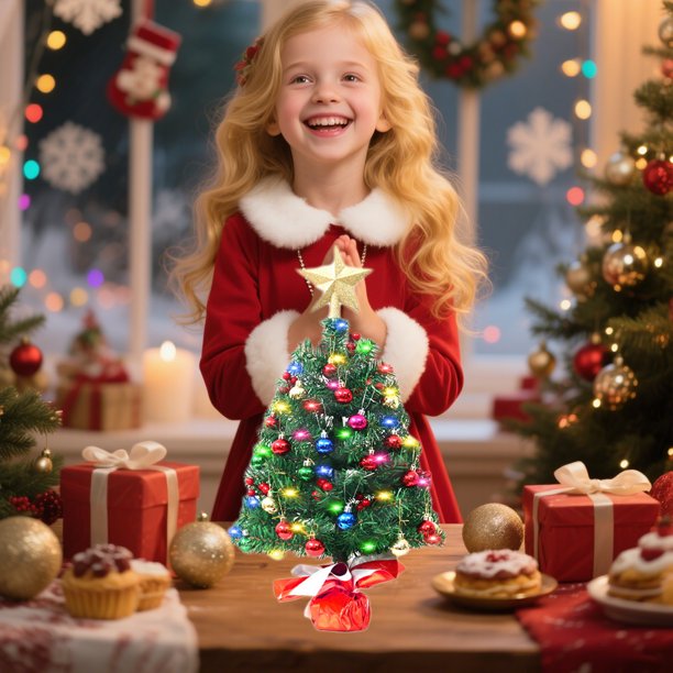 xihome Mini rbol de Navidad de escritorio de 45 cm (17,7 pulgadas), rbol artificial de PVC con juego de 21 adornos navideños