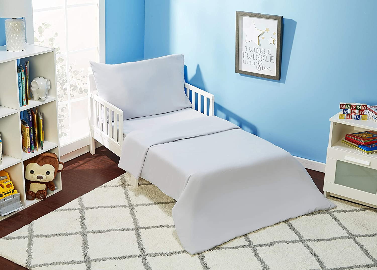 EVERYDAY KIDS 4 Piece Toddler Bedding Set Includes Comfor Under Construction 
