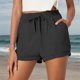 thumbnail image 2 of Pantalones cortos casuales de color liso con cordón y bolsillos para mujer: pantalones cortos de playa elegantes de tejido liso con cintura ajustable y bolsillos funcionales, 2 of 8