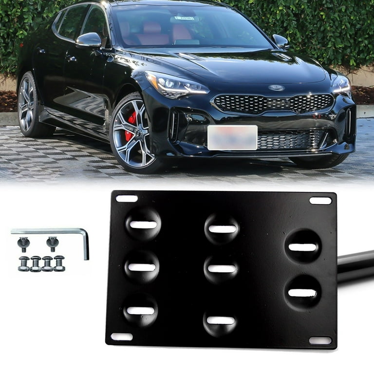 Xotic Tech for Kia Stinger 2018 2019 2020 Front Bumper Tow Hook License  Plate - No Drill Mounting Bracket Adapter Kit Black
