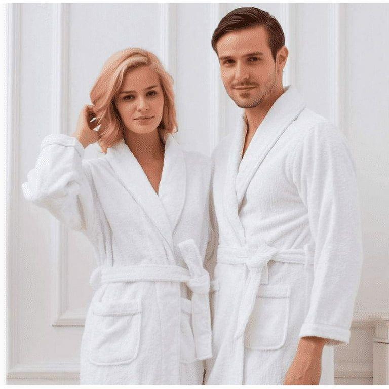 KAHAF COLLECTION - Bathrobe for Women and Men - Lightweight 100% Cotton  Terry robes for female - Towel Bathrobe | Unisex White Plush Robe Perfect  for Spa & Shower