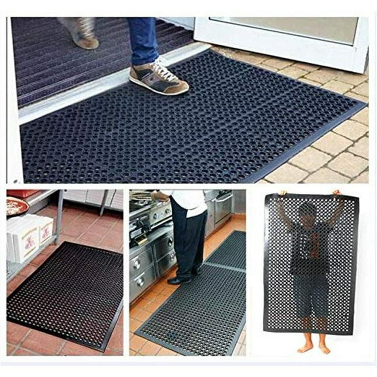 Goorabbit Black Kitchen Floor Mats,Heavy Duty Large Non-Slip Mat Bar  Kitchen Industrial Multi-Functional Anti-Fatigue Drainage Rubber Non-Slip  Hexagonal Mat 35 x 59,Black 