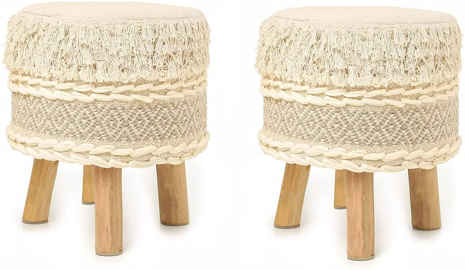 REDEARTH Foot Stool Handmade Wooden 3 Legs Tufted Seat Footrest for