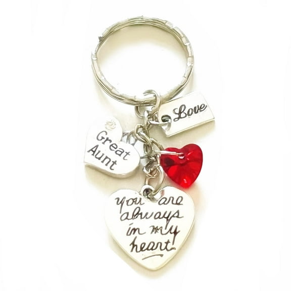Great Aunt Silver Charm Keychain Accessories You Are Always in My Heart Gift of Love | Merchandise for Women