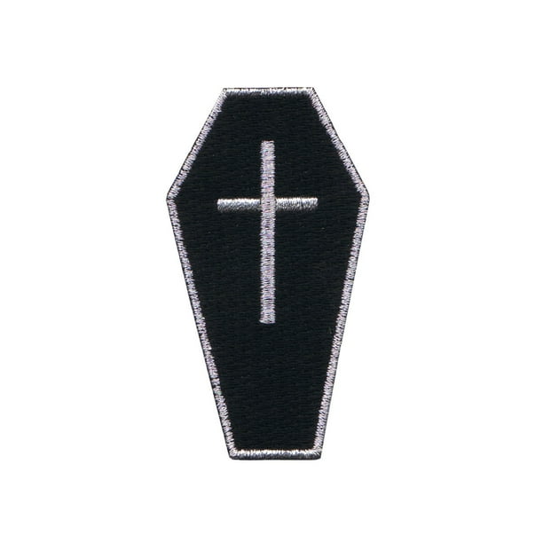 Black Coffin With Cross Patch Casket Bury Gothic Embroidered Iron On