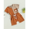 thumbnail image 3 of Genuiskids Kids Baby Boys Summer Outfits Contrasting Color Short Sleeve T-shirt with Juice Pockets and Casual Elastic Shorts Toddler Clothes Set, 3 of 9