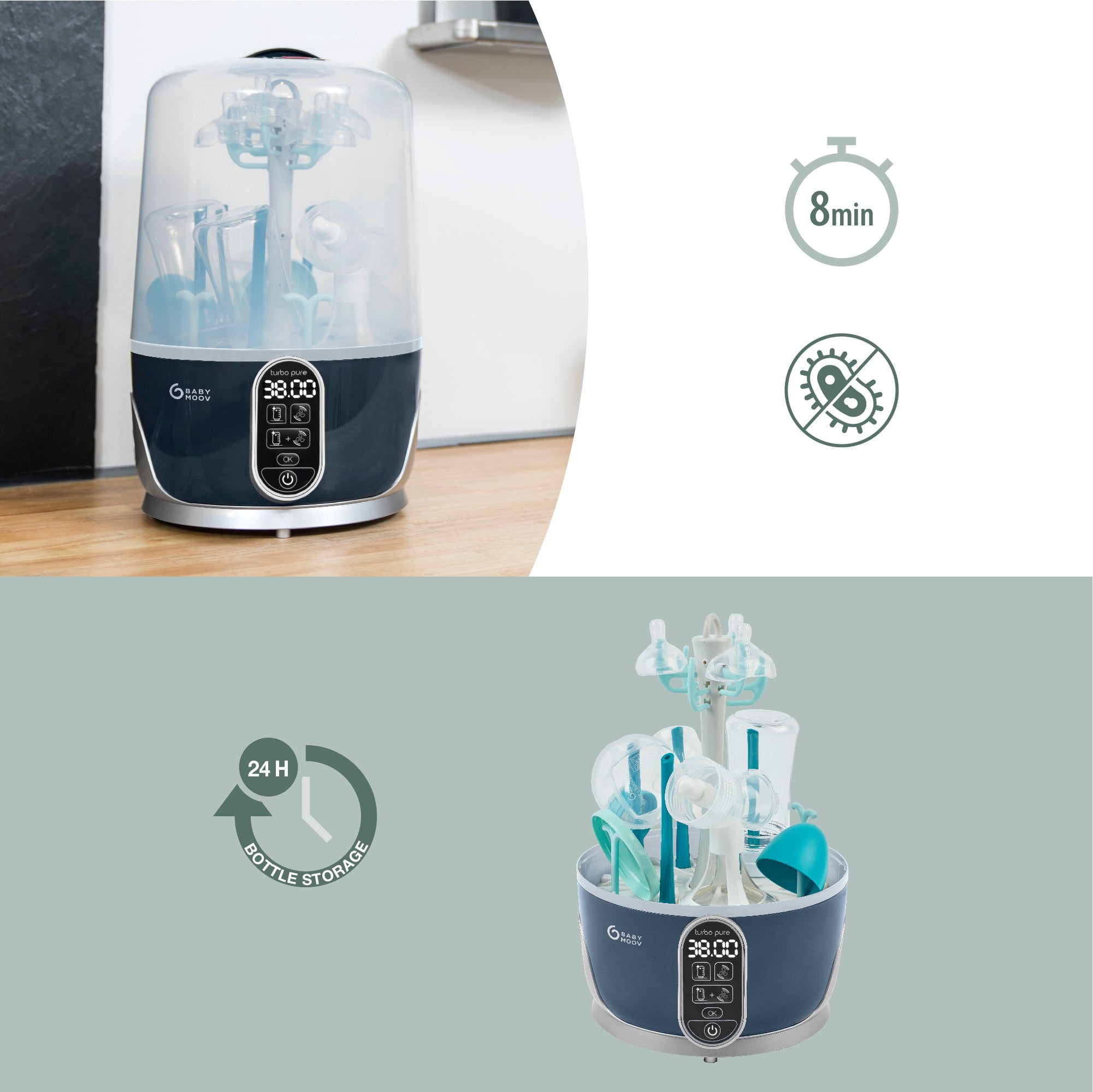 Babymoov Turbo Pure 3-in-1 Steriliser, Dryer & Purified Bottle Storage