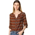 thumbnail image 1 of INSPIRE CHIC Camisa vintage abotonada para mujer Blusa a cuadros con cuello dividido Tops marrón XS, 1 of 6