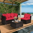 thumbnail image 3 of Costway 4PCS Patio Rattan Wicker Furniture Set Cushioned Sofa Ottoman Garden Deck Red, 3 of 12
