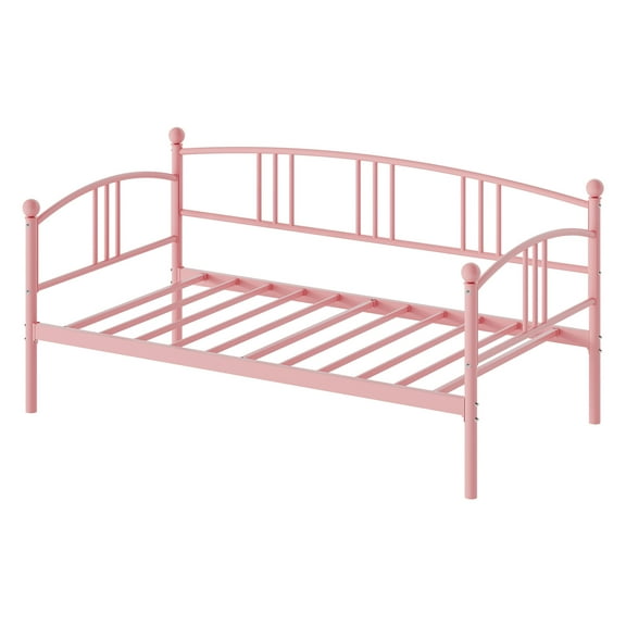 Daybed with Trundle, Modern Compact Design，Twin Metal Bed Frame, Steel Slatted Support, Pull-Out Trundle with Six Wheels, No Box Spring, Space Saving for Small Rooms, Living Room, Guest Room