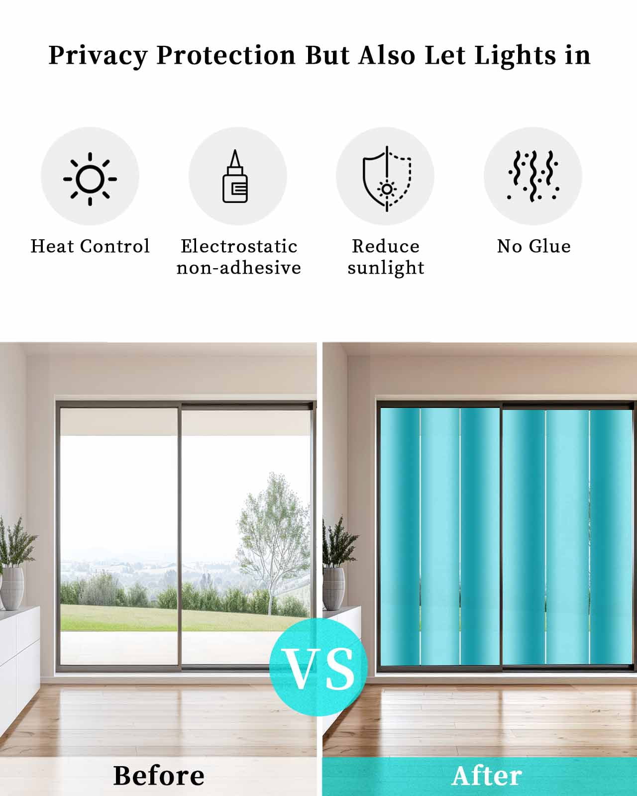Window Privacy Film Turquoise Ombre Stained Glass Window Film Decorative Sun Block Window Cover Modern Abstract Art Window Clings Static Adhesive Sticker for Bathroom 23.6"x59"
