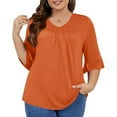 thumbnail image 5 of Summer Savings Clearance! Titcea 3/4 Length Sleeve Womens Tops Plus Size V Neck Solid Color Sexy Pleated T Shirts Summer Casual Tees, 5 of 8