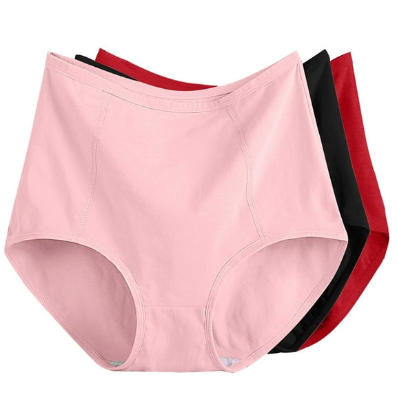 3pc Women's Plus Size XL-6XL Solid Color High Waist Leak Proof Short Underwear Shorts Womens Bikini Underwear Cotton Underwear for Women Briefs Pinky-a XL