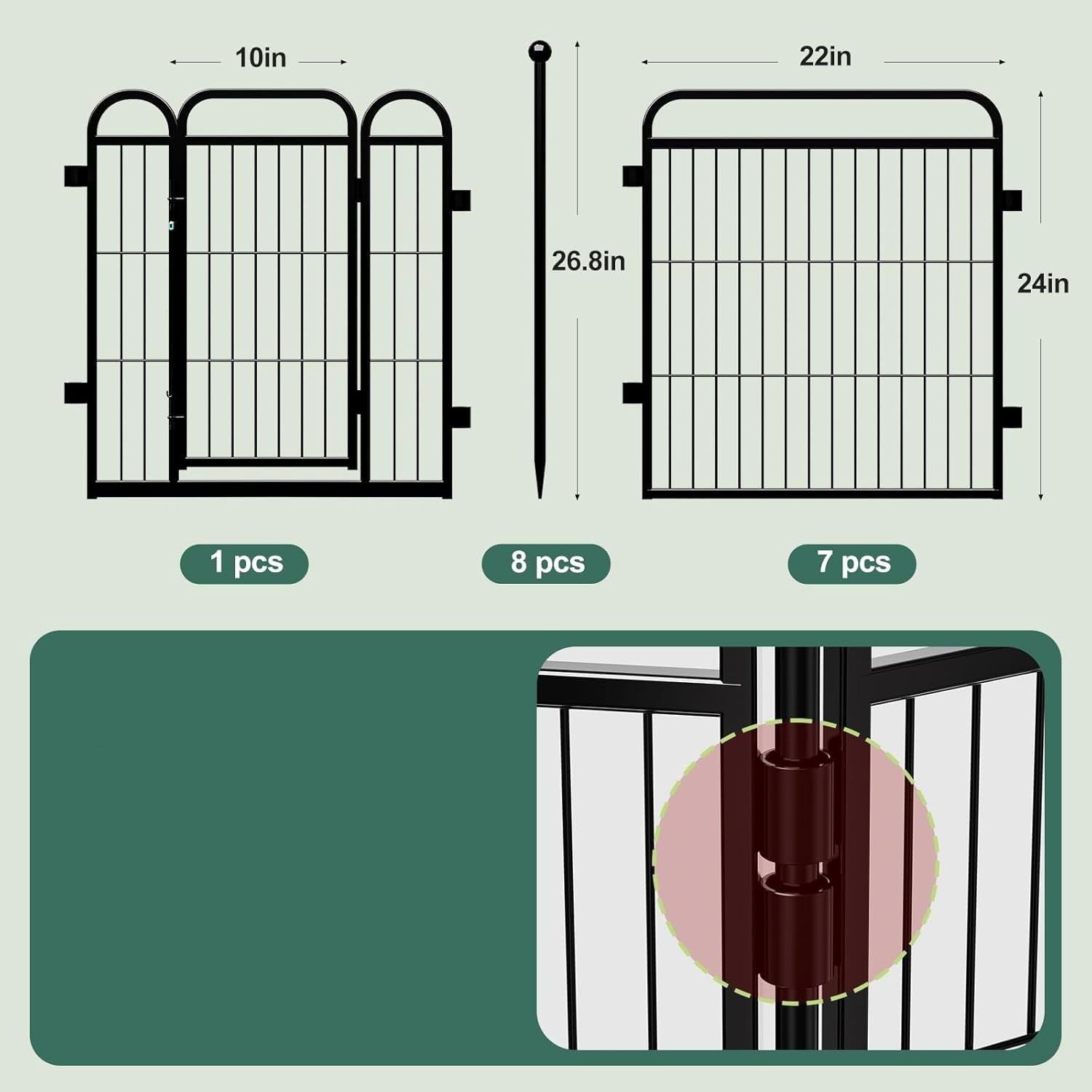 Pet Dog Playpens, 24" H 8 Panels Dog Pen Outdoor/Indoor Dog Fence Exercise Pen for Small/Medium Dogs, Foldable Pet Play Yard Gate with Gravity Automatic Lock, Pet Playpen, Black
