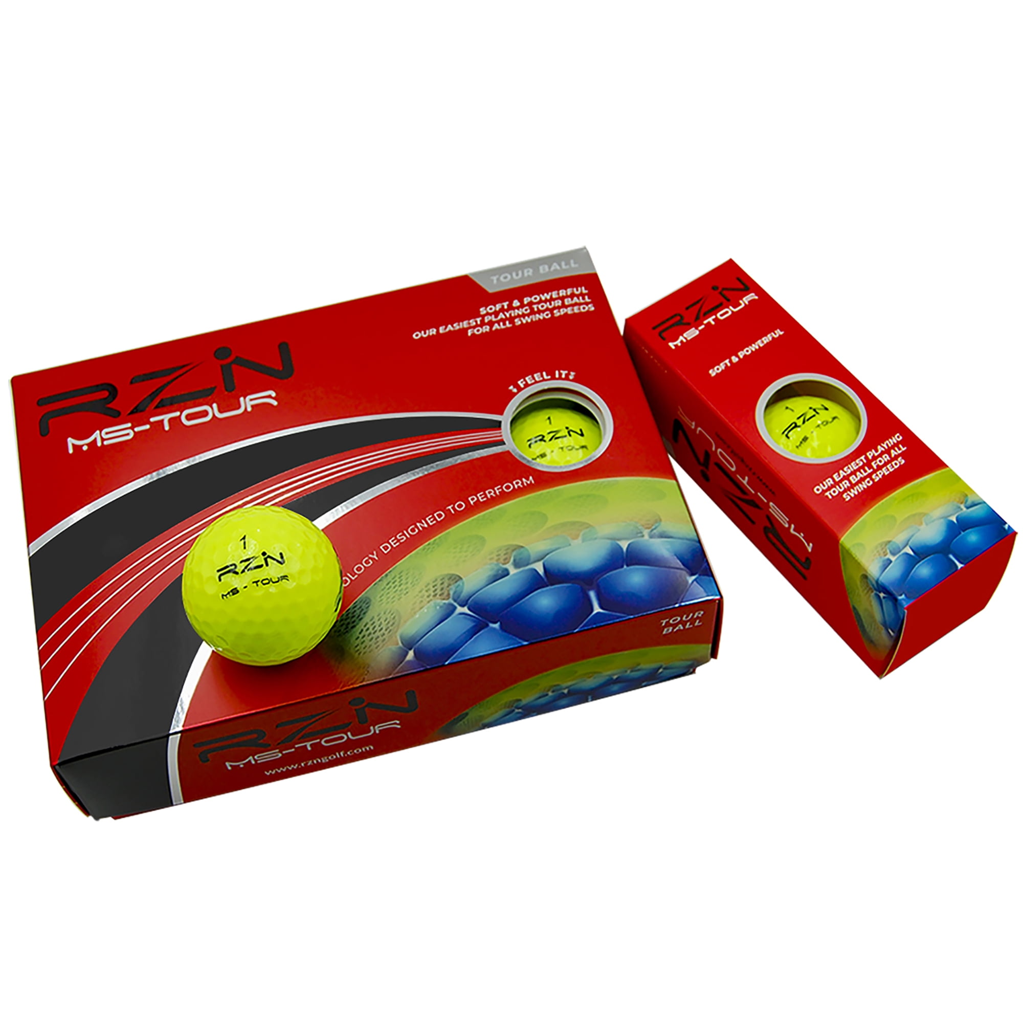RZN MS-Tour Yellow Golf Ball, Box of 12 - RZN Technology Helped Tour Pros Claim Over 50 Victories Around The World (PGA Tour, LPGA Tour, PGA European Tour, Ladies European Tour) Including 4 Majors