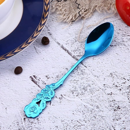 

Gold Plated Teaspoon String Long Handle Rose Flower Tea Coffee Spoon Creative Design Tableware Kitchen Gadgets Ice Cream Tools