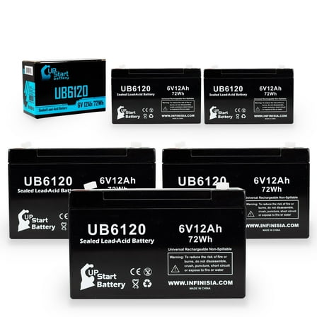 5x Pack - Compatible STORAGE BATTERY SYSTEMS S6100 Battery - Replacement UB6120 Universal Sealed Lead Acid Battery (6V, 12Ah, 12000mAh, F1 Terminal, AGM, SLA) - Includes 10 F1 to F2 Terminal Adapters