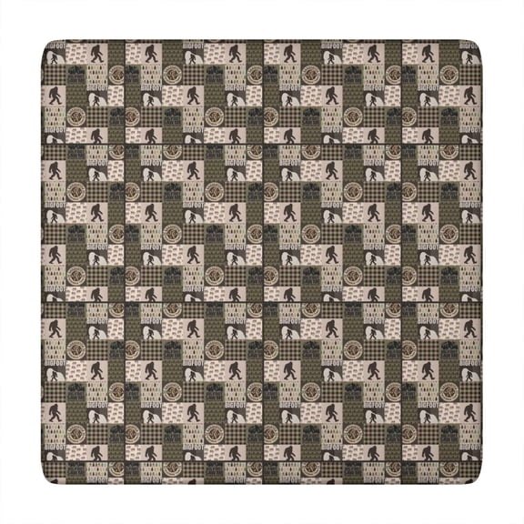 Multicolor Bigfoot and Checkerboard Pattern Square Fitted Tablecloth with Elastic Edge,Square Table Cover,Washable Elastic Table Cover for Home Kitchen Party Decor 34"x34"