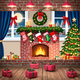 thumbnail image 3 of Festive Design Christmas Banner Decorative Stockings Wreath Holiday Fireplace Decoration for Family Gathering Winter Festive Indoor Celebration, 3 of 9