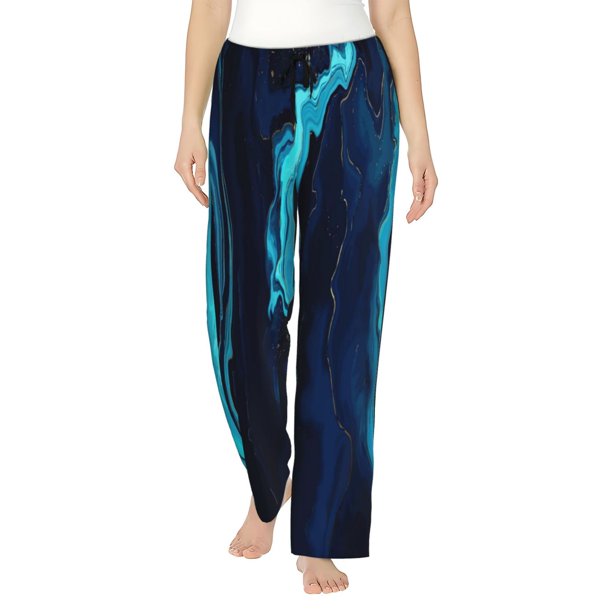 Fotbe Blue Marble And Gold Pantalones de Pijama para Mujer, Pantalones de Dormir, Pantalones Pj con Cordón y Bolsillos-Large