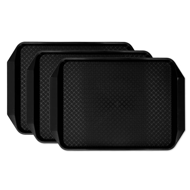 Food Tray, Light Weight Plastic Tray Stackable Thickened Binaural 3PCS For Buffet Restaurant For Hotels Black