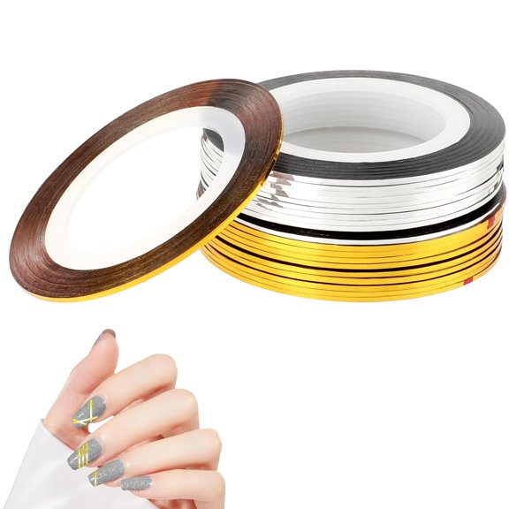 CCOCC 20 Pcs Striping Tape for Nail Art 1Mm Self Adhesive, Glitter Gold Silver Pinstripe Nail Decoration Diy Tools for Women Manicure